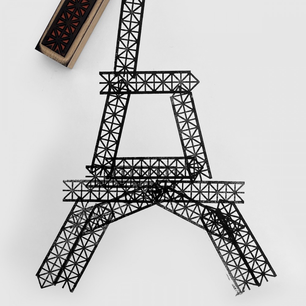 Tampon mariage personnalisé, modèle Tour Eiffel, Paris, rectangle 5 x 3 cm  - Atelier Mumu